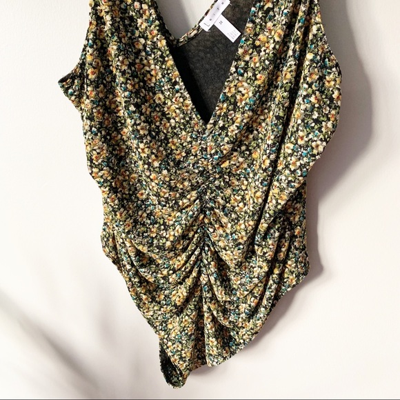 LEITH Ruched Sleeveless Floral Tank Top Mesh Bodysuit | 3X - Picture 2 of 7